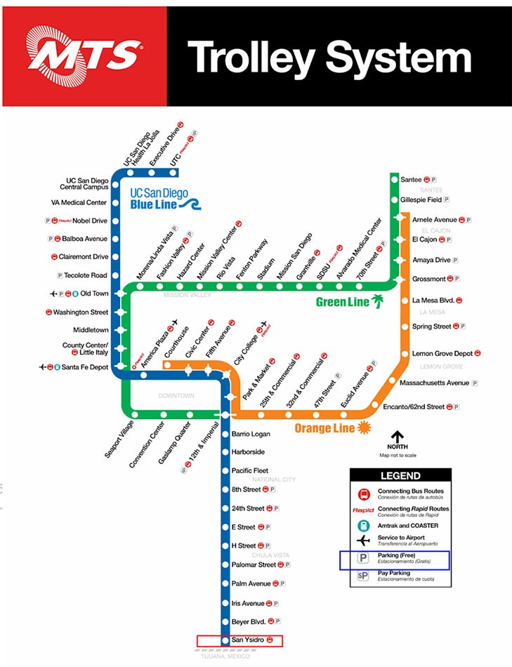 Tijuana travel tips MTS Trolley Blue Line map
